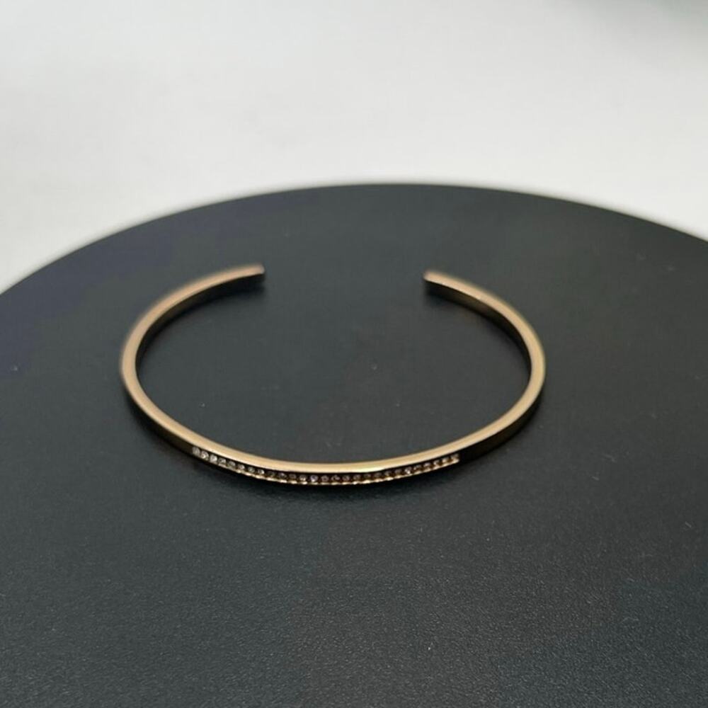 Michael‎ Kors Signed Rose Gold Steel Slim Clear Pave CZ Crystal Cuff Bracelet